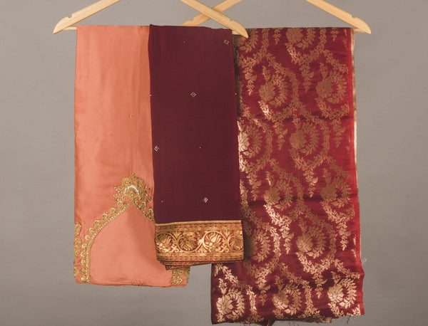 Peach And Red Banarasi Sharara Fabric