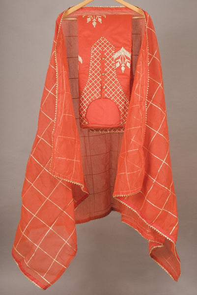 Pastel Orange Chanderi Semi Stitched Suit Gotta Patti Work