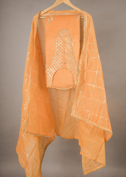 Bright Orange Chanderi Semi Stitched Suit Gotta Patti Work
