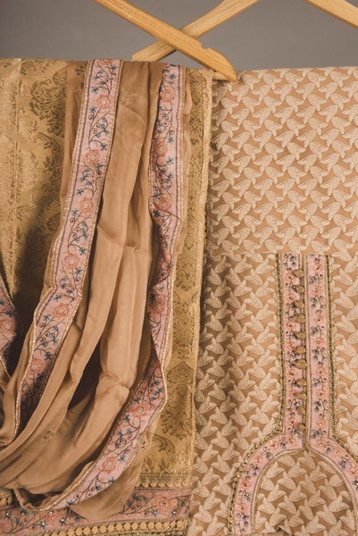 Peach Colour Embroidered Brocade Sharara Fabric