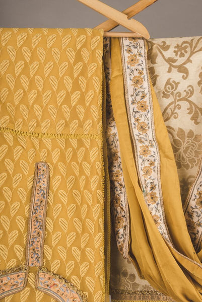 Yellow Embroidered Brocade Sharara Fabric
