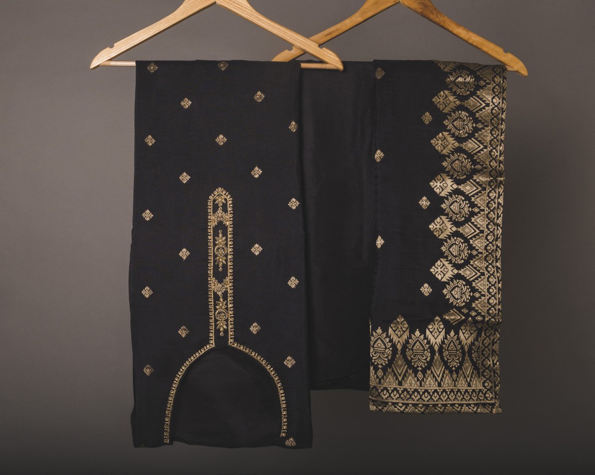 Dark Grey Bell cuffs Brocade Suit