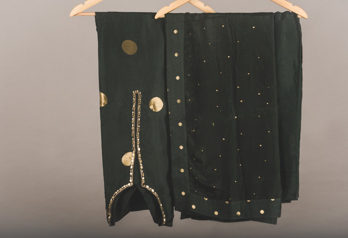 Polka Dot Bell Sleeves Suit Bottle Green