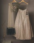 Polka Dot Tulle Lehenga(Grey and Bottle Green)