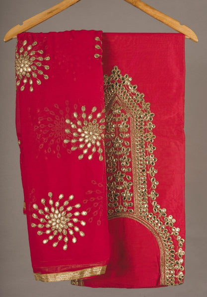 Scarlet Red Chanderi Gota Patti Suit Fabric