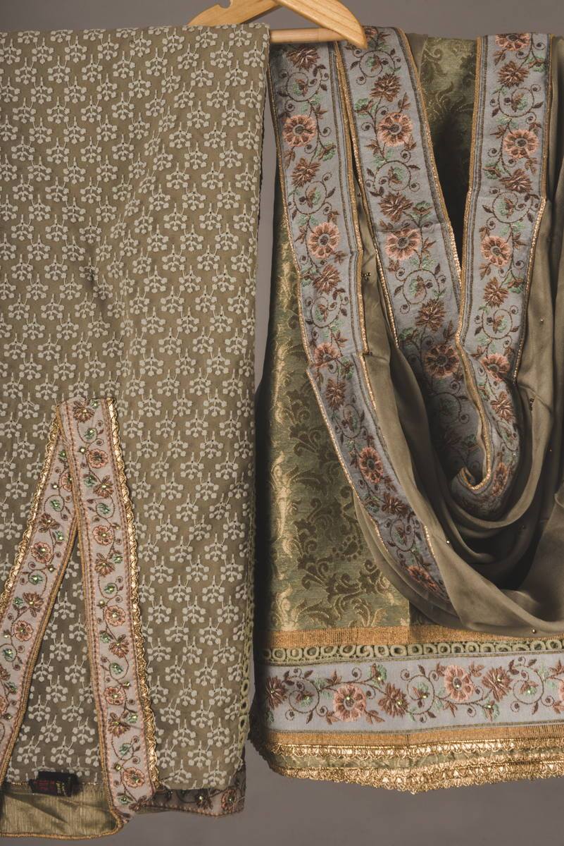 Olive Embroidered Brocade Sharara